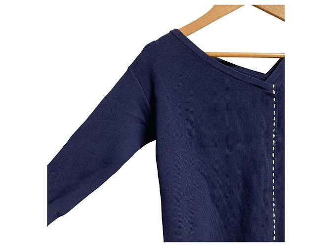 Autre Marque Asymmetrischer Rippstrickpullover RUMCHE Blau Marineblau - Ansicht 2