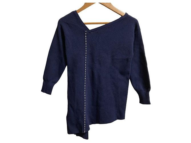 Autre Marque Asymmetrischer Rippstrickpullover RUMCHE Blau Marineblau - Ansicht 4