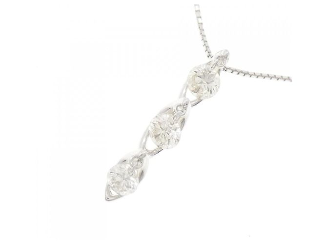 Autre Marque Au750 Weißgold Drei-Steine-Diamantkette Silber - vista 3