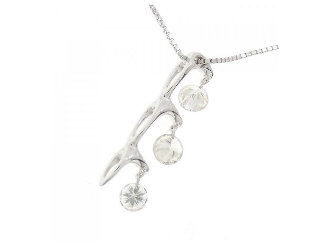 Autre Marque Au750 Weißgold Drei-Steine-Diamantkette Silber - vista 4