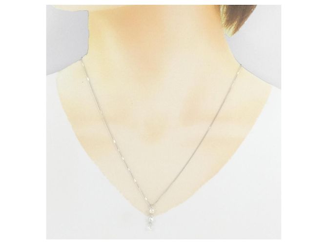 Autre Marque Au750 Weißgold Drei-Steine-Diamantkette Silber - vista 6