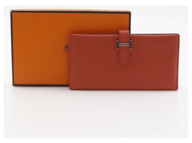 Portafoglio lungo Hermès Béarn in Veau Epsom Arancione - vista 14