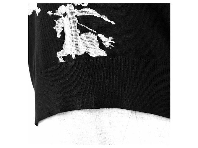Polo de malha de algodão e seda com design Equestrian Knight Burberry London Preto Branco - vista 11