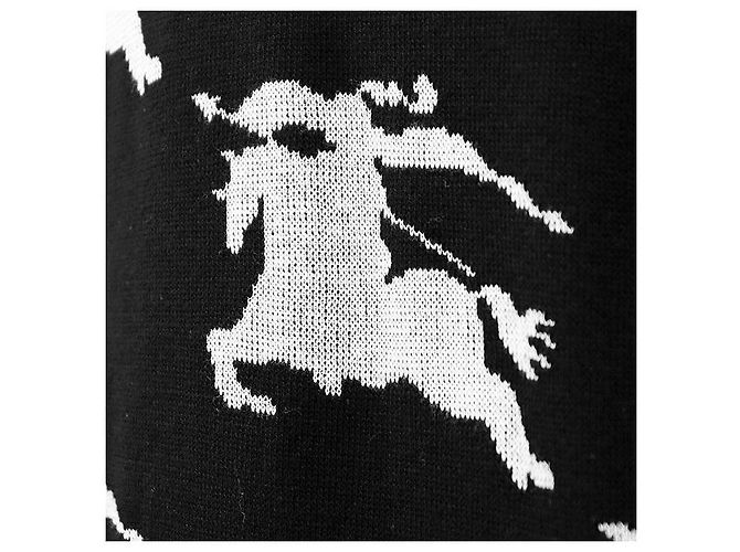 Polo de malha de algodão e seda com design Equestrian Knight Burberry London Preto Branco - vista 12