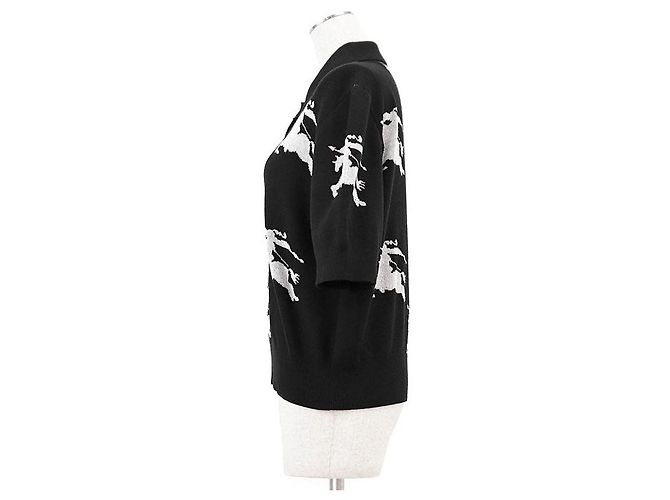 Polo de malha de algodão e seda com design Equestrian Knight Burberry London Preto Branco - vista 4