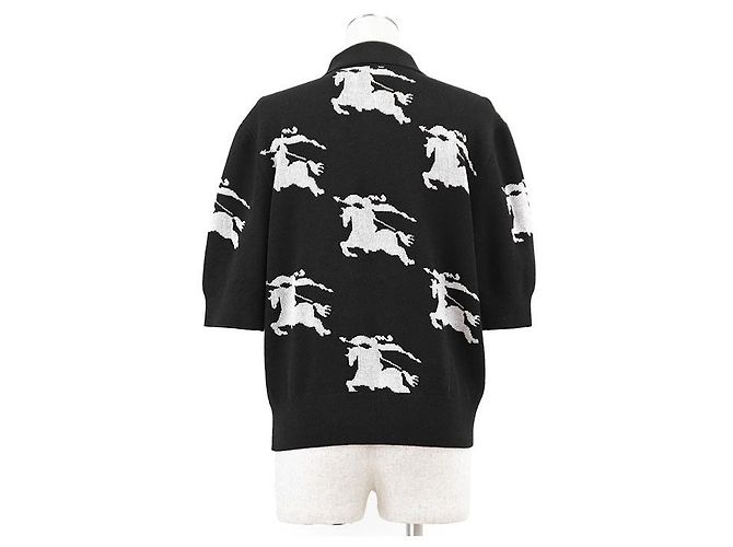 Polo de malha de algodão e seda com design Equestrian Knight Burberry London Preto Branco - vista 6