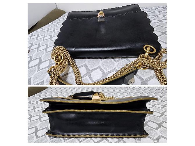 FENDI Vitello Liberty Scalloped Studded Kan I Shoulder Bag Black Nero - vista 7
