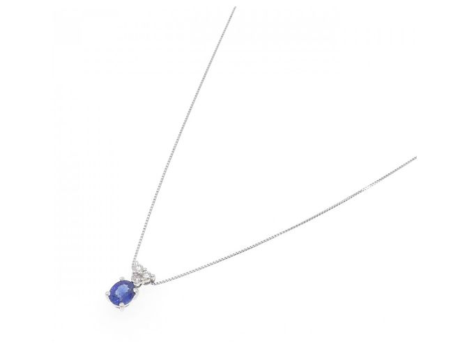 Autre Marque Saphir-Platin-Halskette Pt900 Pt850 Blau - Ansicht 2