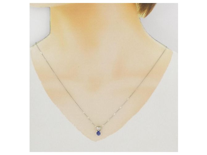 Autre Marque Saphir-Platin-Halskette Pt900 Pt850 Blau - Ansicht 6