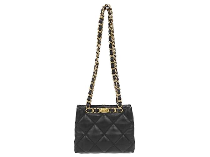 Borsa a tracolla in agnello Chanel Nero Gold hardware - vista 2