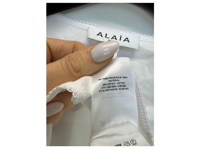 Top corto de mezcla de algodón acanalado blanco Alaïa - vista 3