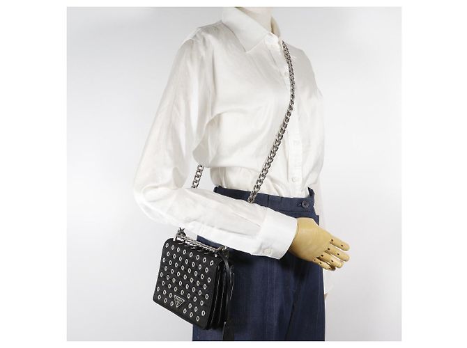 Borsa a tracolla 2way in nylon traforato Prada Nero - vista 16