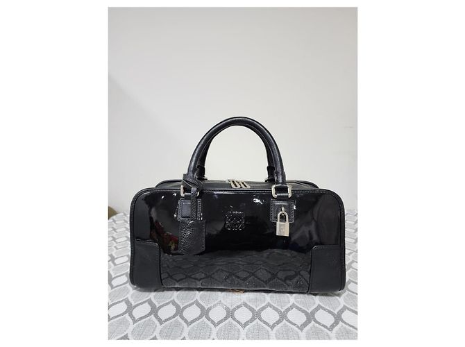 Borsa Amazona 36 in pelle lucida Loewe Nero - vista 8