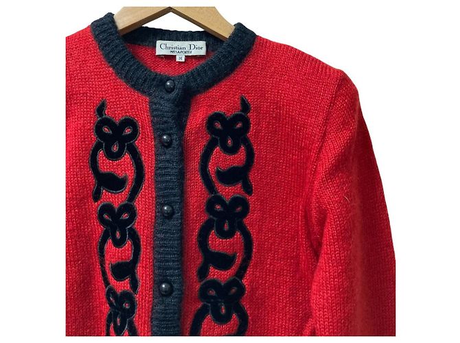 Christian Dior Wollstrickjacke mit farbigem Paspel Rot - Ansicht 2