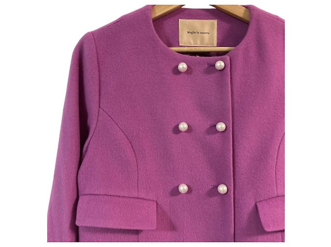 Autre Marque Abrigo Maglie le cassetto Wool Collarless Coat Rosa - vista 3