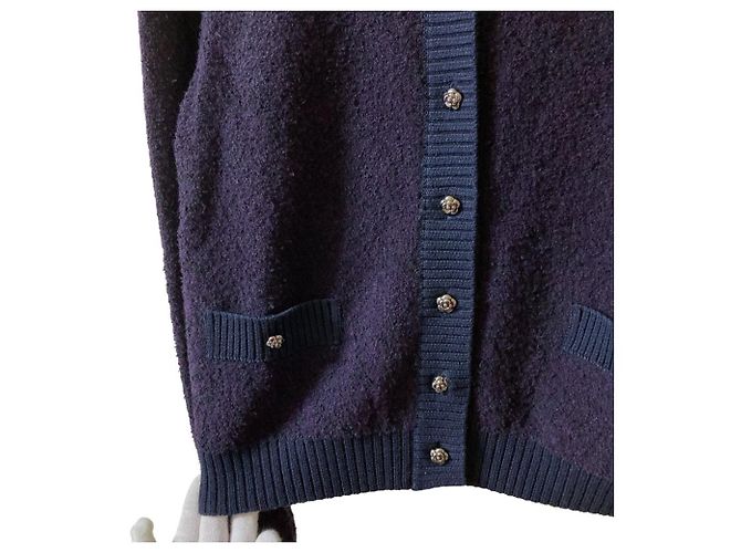 Autre Marque Cárdigan de punto de tweed con botones de flor Rene Púrpura - vista 4