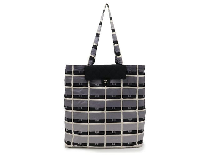 Borsa 2way Chanel Matelassé Coco Mark Cotton Jersey Nylon Nero Grigio - vista 5