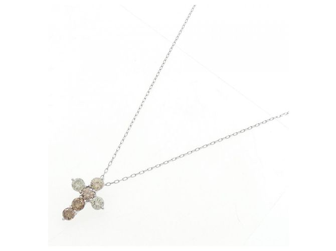 Autre Marque Collana a Croce con Diamanti PT900 PT850 Argento - vista 2