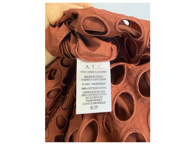 A.L.C. Falda midi de algodón calado marrón Castaño - vista 4