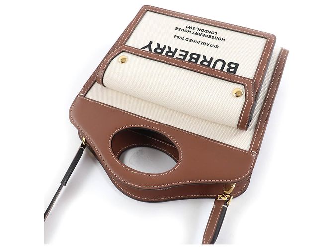 Borsa a tracolla 2way in tela di cotone e pelle Burberry Pocket Marrone - vista 6