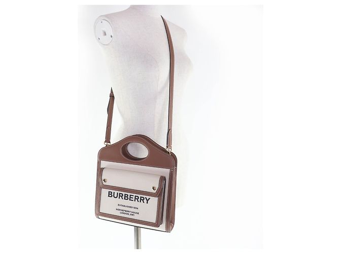 Borsa a tracolla 2way in tela di cotone e pelle Burberry Pocket Marrone - vista 9