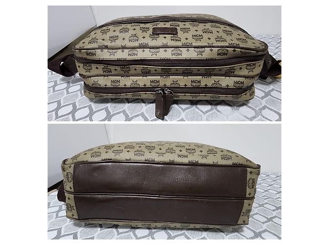 Borsa Messenger/a Tracolla in PVC Canvas e Pelle Visetos Monogram MCM Beige/Marrone - vista 10