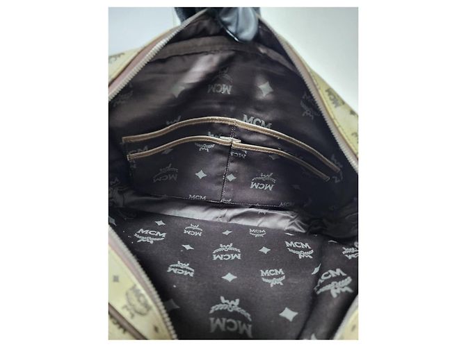 Borsa Messenger/a Tracolla in PVC Canvas e Pelle Visetos Monogram MCM Beige/Marrone - vista 12