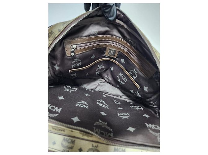 Borsa Messenger/a Tracolla in PVC Canvas e Pelle Visetos Monogram MCM Beige/Marrone - vista 13