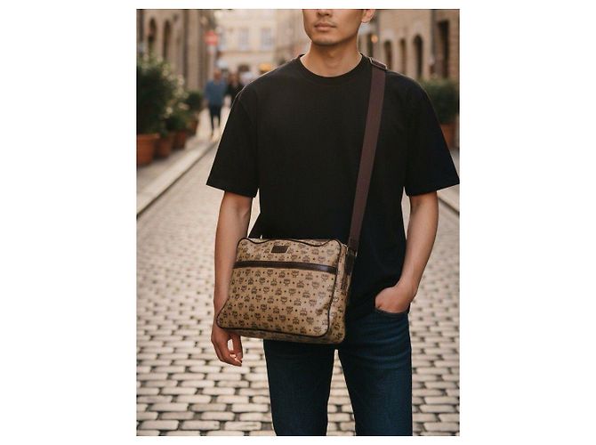 Borsa Messenger/a Tracolla in PVC Canvas e Pelle Visetos Monogram MCM Beige/Marrone - vista 14