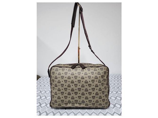 Borsa Messenger/a Tracolla in PVC Canvas e Pelle Visetos Monogram MCM Beige/Marrone - vista 3