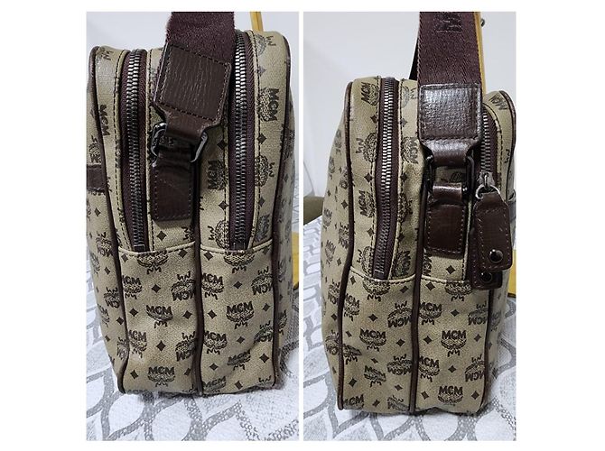 Borsa Messenger/a Tracolla in PVC Canvas e Pelle Visetos Monogram MCM Beige/Marrone - vista 5