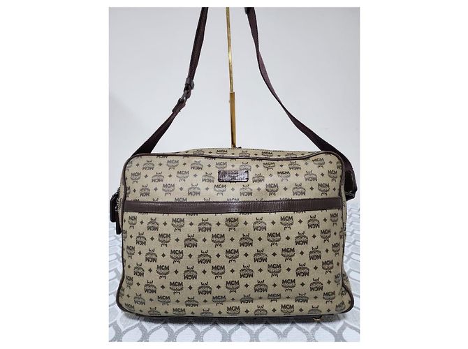Borsa Messenger/a Tracolla in PVC Canvas e Pelle Visetos Monogram MCM Beige/Marrone - vista 6