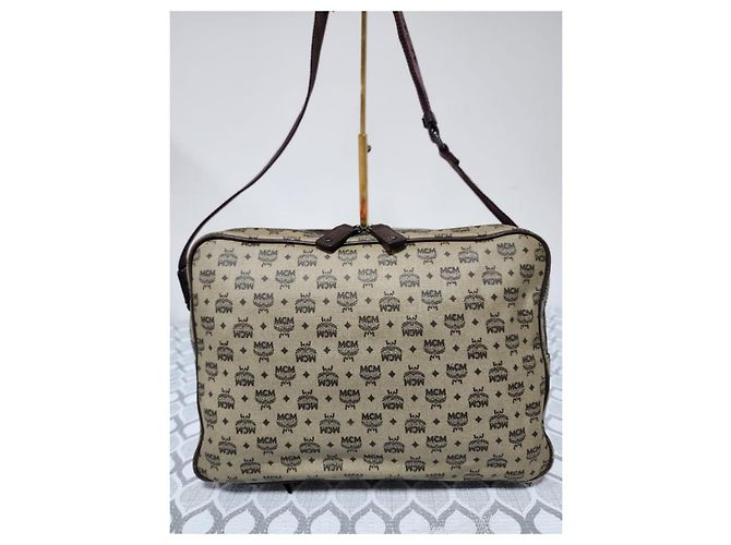 Borsa Messenger/a Tracolla in PVC Canvas e Pelle Visetos Monogram MCM Beige/Marrone - vista 7