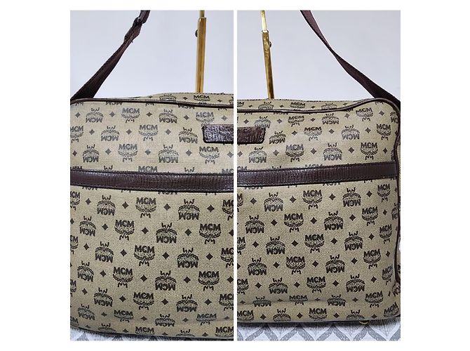 Borsa Messenger/a Tracolla in PVC Canvas e Pelle Visetos Monogram MCM Beige/Marrone - vista 8