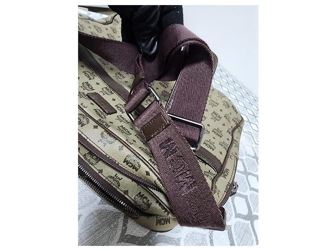 Borsa Messenger/a Tracolla in PVC Canvas e Pelle Visetos Monogram MCM Beige/Marrone - vista 9