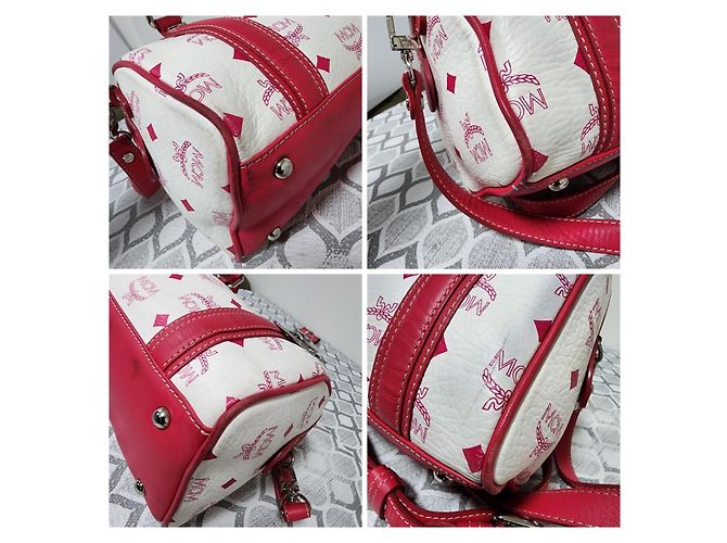 Borsa Boston MCM Visetos in tela rivestita e pelle Rosa/Bianco - vista 12