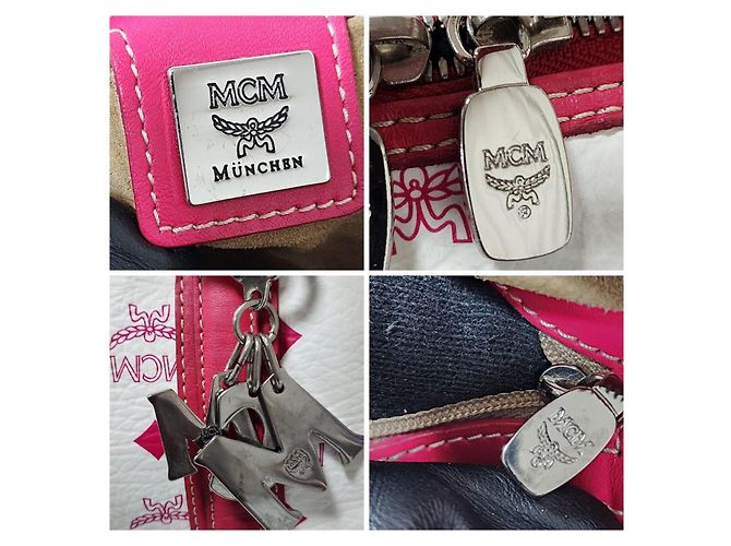 Borsa Boston MCM Visetos in tela rivestita e pelle Rosa/Bianco - vista 5