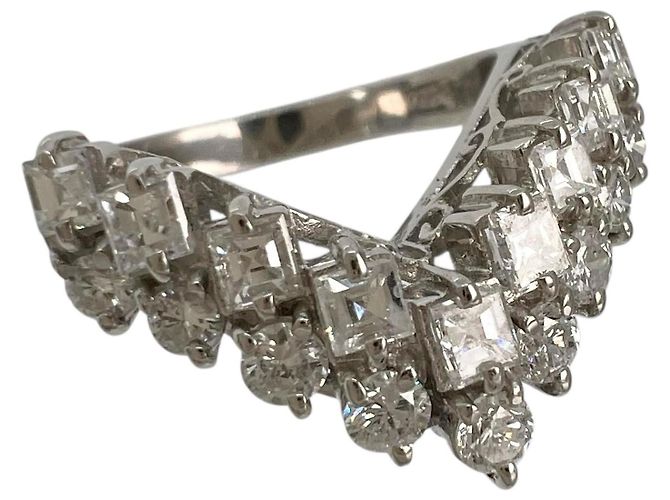 Autre Marque V-Form Pt900 Platin Diamantring Silber - Ansicht 6