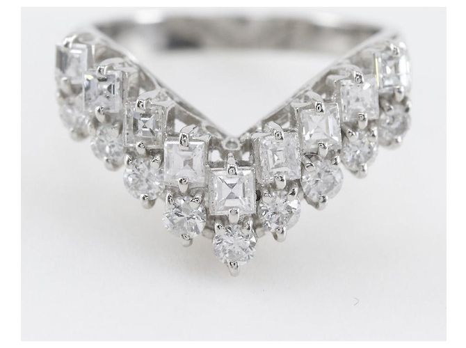 Autre Marque V-Form Pt900 Platin Diamantring Silber - Ansicht 7