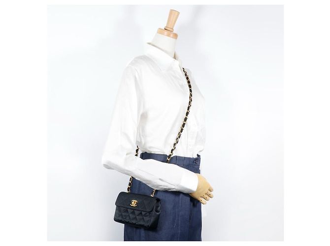 Mini borsa a tracolla con catena Chanel Borsa a tracolla in raso Nero - vista 13