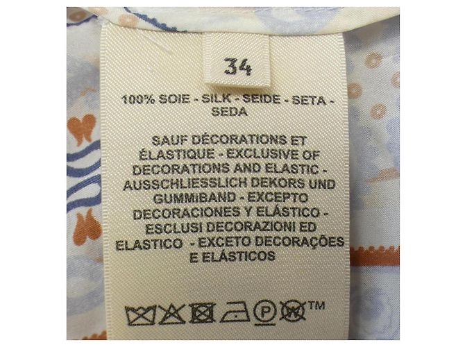 Hermès Top de seda Twillene Hermes 5E0626DU Blanco Roja Azul - vista 3