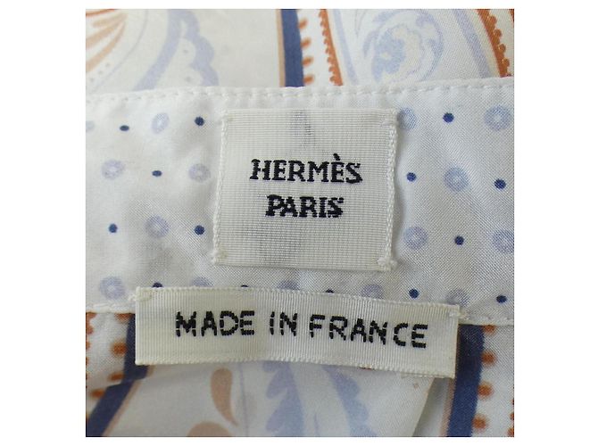Hermès Top de seda Twillene Hermes 5E0626DU Blanco Roja Azul - vista 4