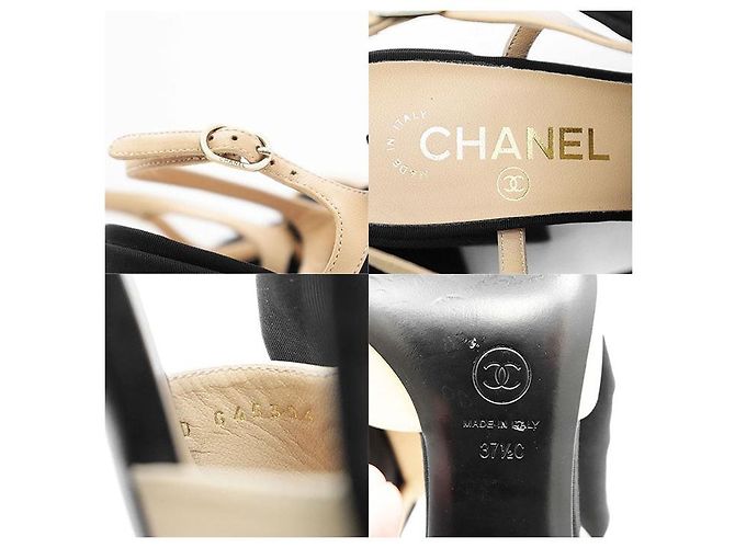 Sandálias de salto alto em couro Chanel Preto Bege - vista 10