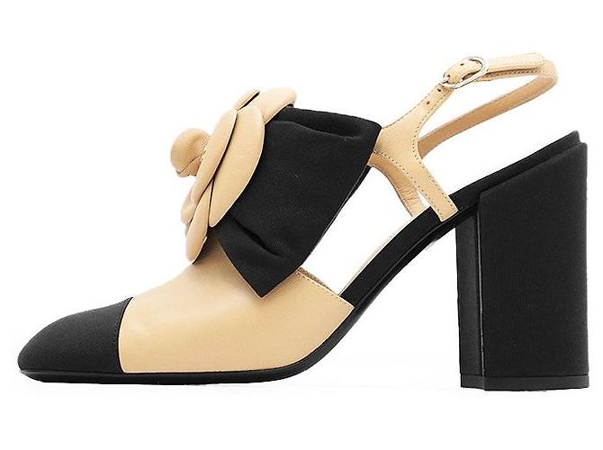 Sandálias de salto alto em couro Chanel Preto Bege - vista 5