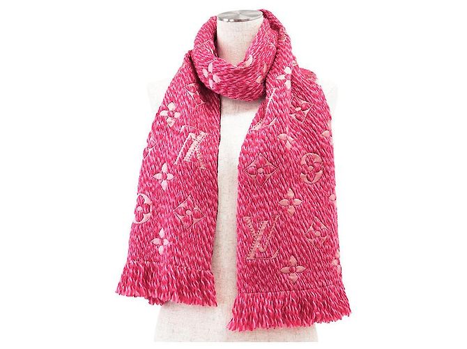 Sciarpa Louis Vuitton Logomania Monogram in lana e seta Rosa - vista 2