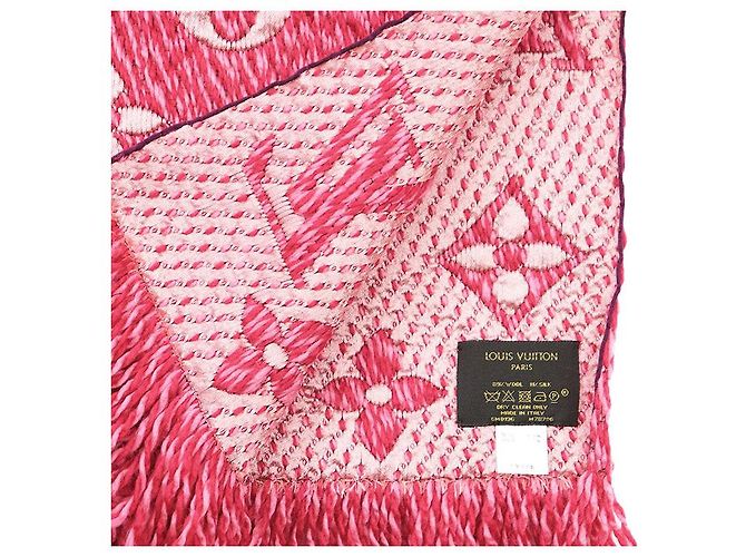 Sciarpa Louis Vuitton Logomania Monogram in lana e seta Rosa - vista 8