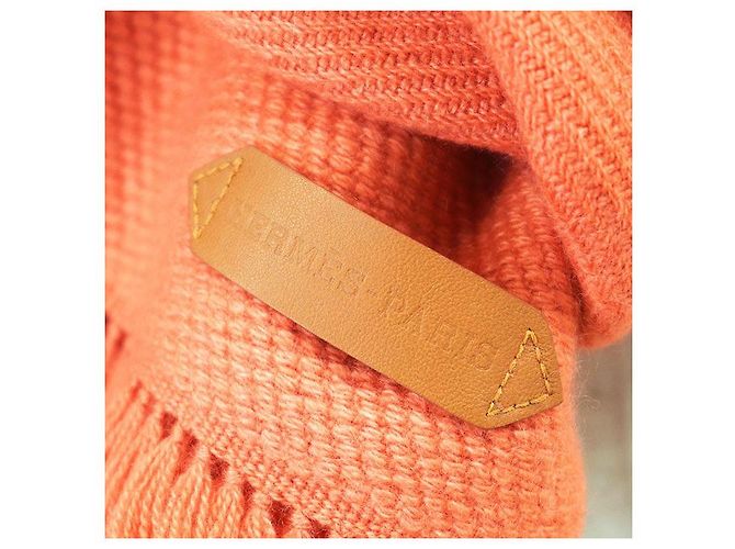 Hermès Sciarpa Hermes Grand Chevron in cashmere Arancione - vista 10