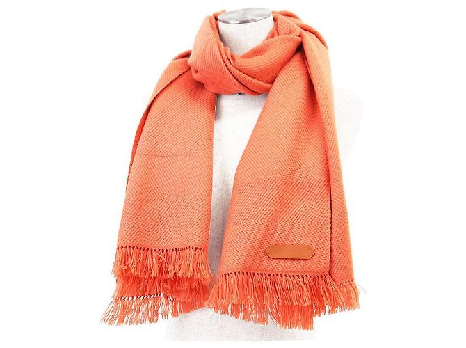 Hermès Sciarpa Hermes Grand Chevron in cashmere Arancione - vista 2
