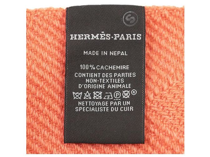 Hermès Sciarpa Hermes Grand Chevron in cashmere Arancione - vista 8