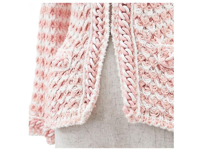 Chanel P58578 Cárdigan de mezcla de algodón y tweed Rosa Blanco - vista 13